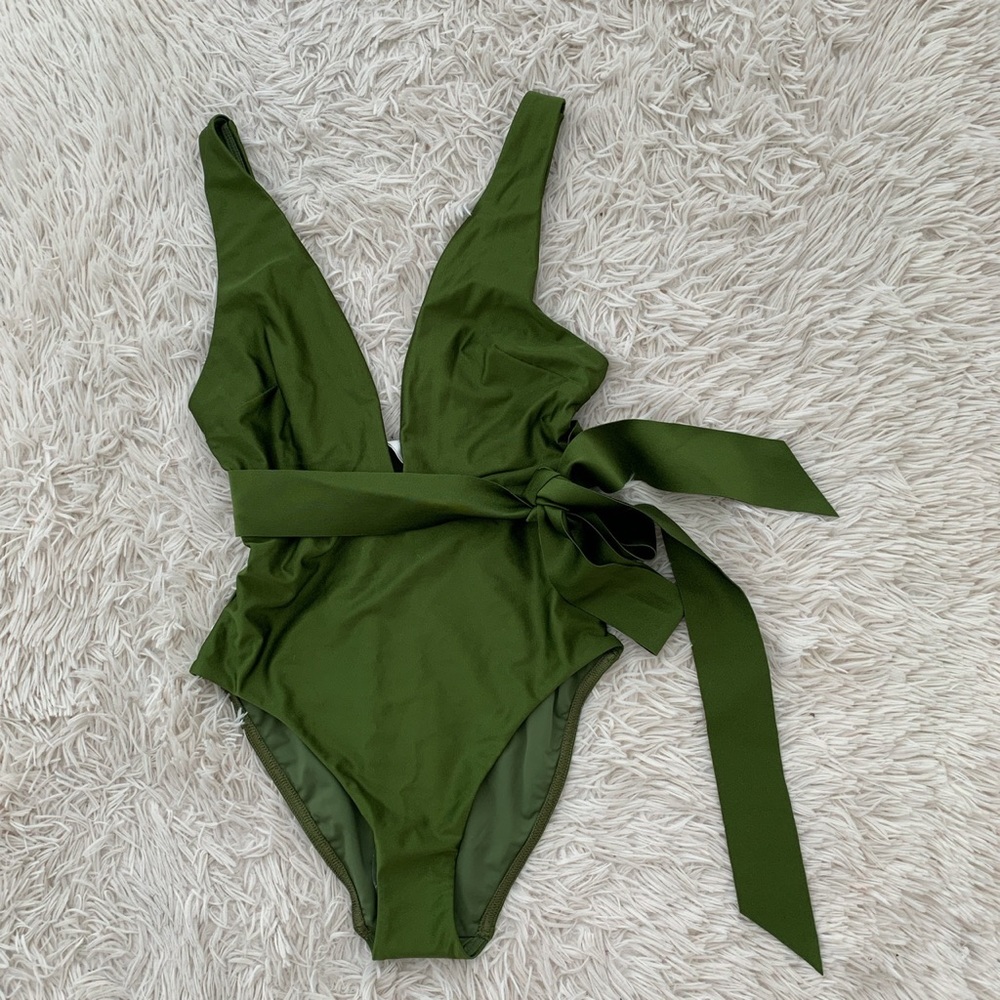 NWT Zimmerman empire plunging tie waist one piece khaki sz 0 (2-4) - Picture 3 of 6